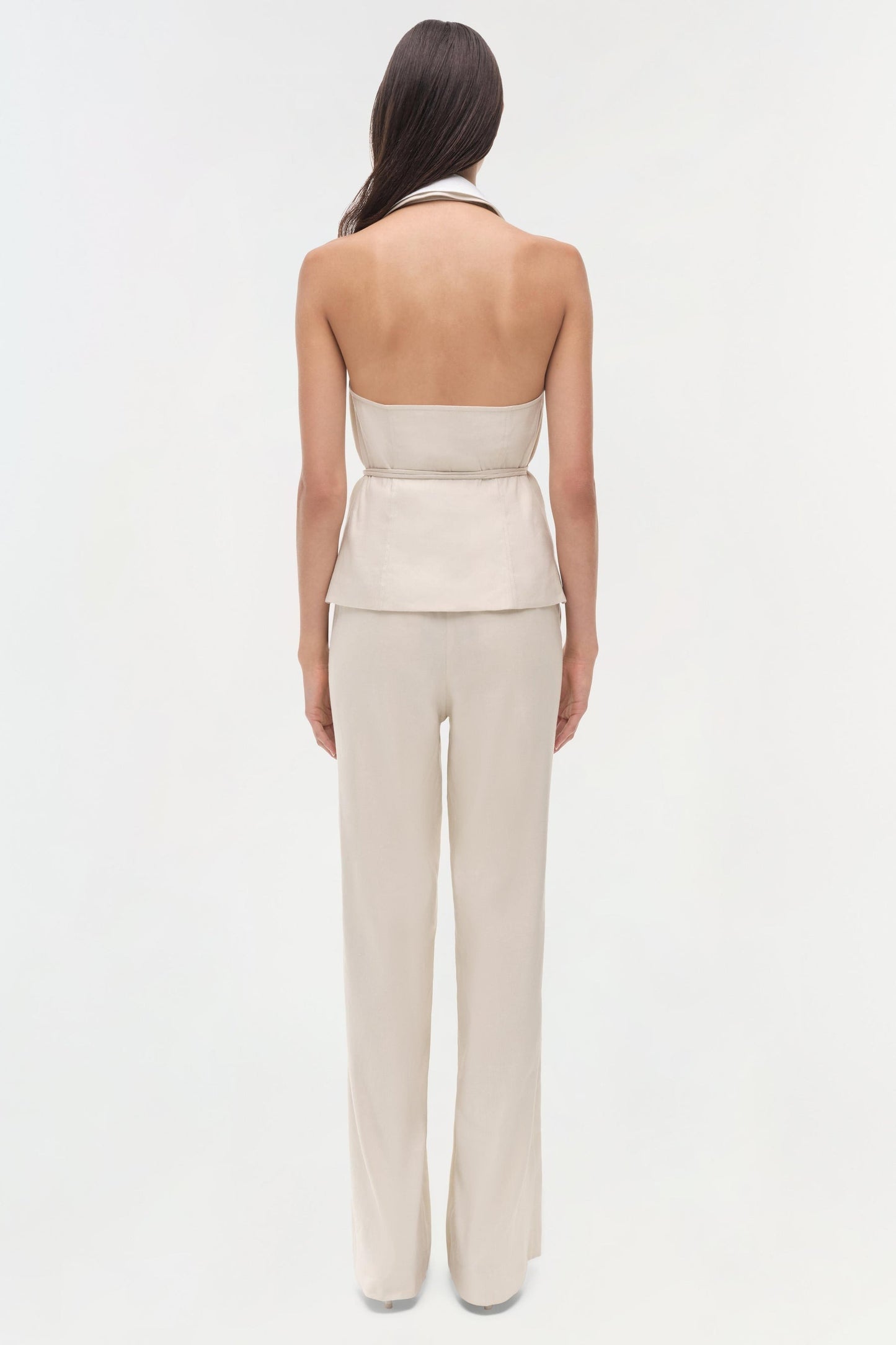 Simkhai Campbell Linen Halter Shirtt in Sand Multi