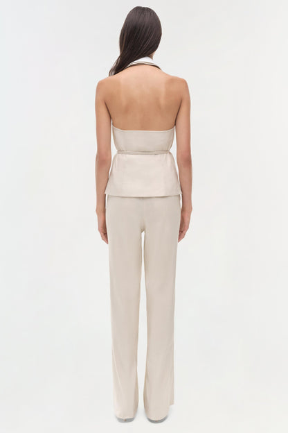 Simkhai Campbell Linen Halter Shirtt in Sand Multi