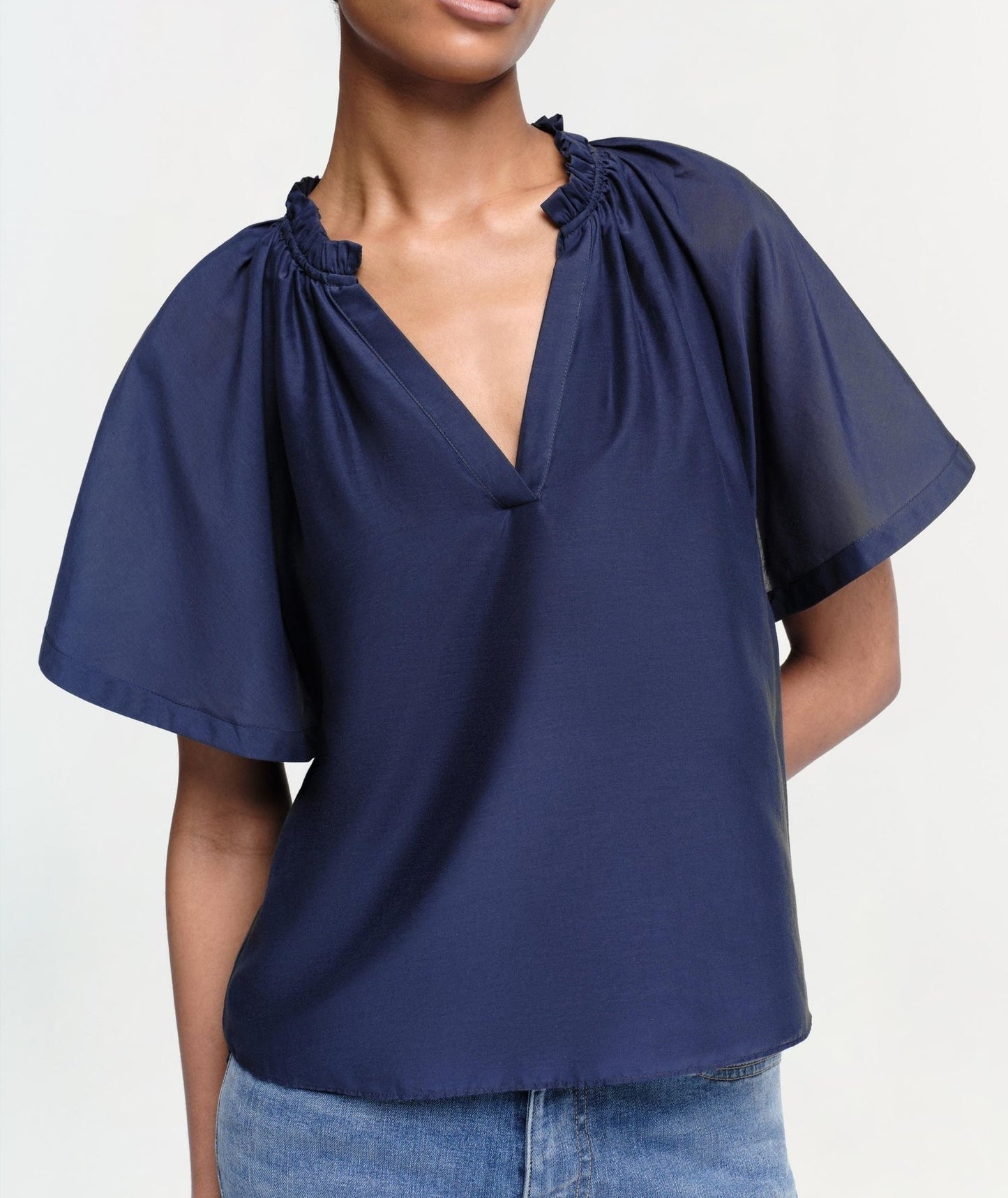 Simkhai Ludovica Short Sleeve V-Neck Top in Midnight