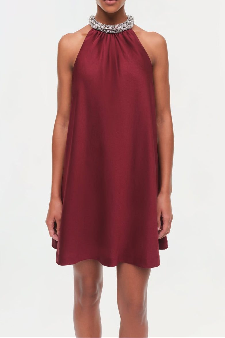 Simkhai Hadleigh Satin Mini Dress in Oxblood