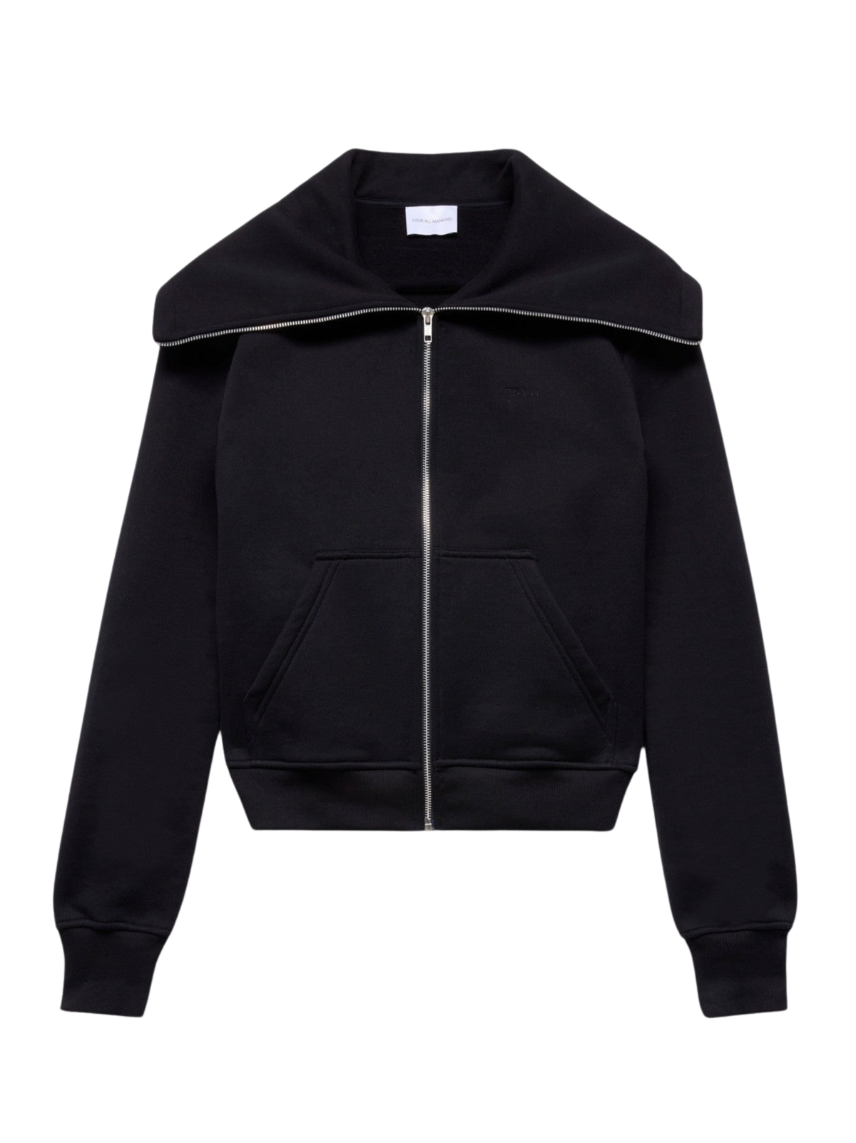 7 For All Mankind High Neck Zip Hoodie in Cotton Black