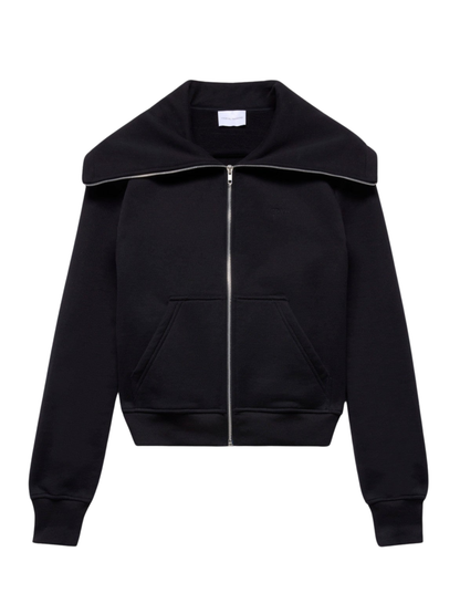 7 For All Mankind High Neck Zip Hoodie in Cotton Black