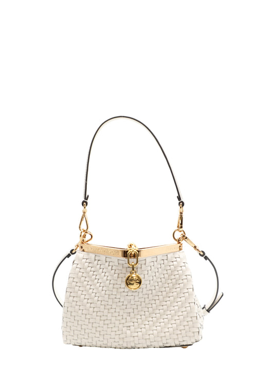 Etro Small Woven Vela Bag in Bianco Latte