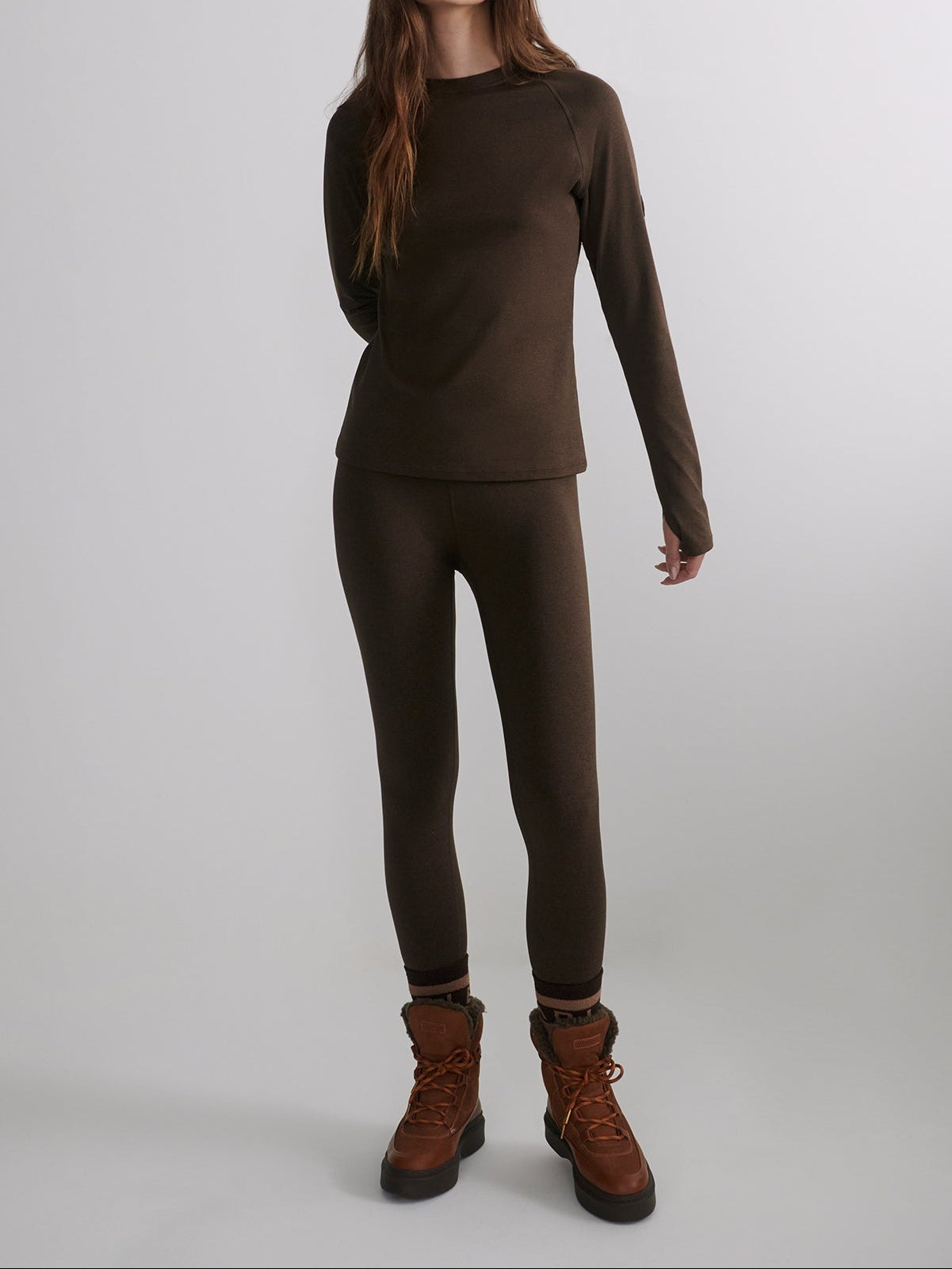 Varley Always Warm Legging Base Layer in Deep Chocolate Marl