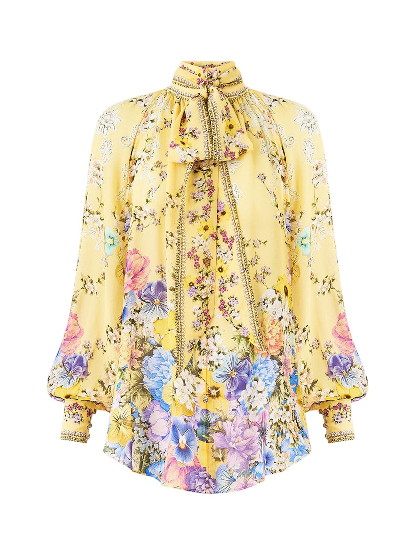 Camilla Detachable Pussy Bow Raglan Blouse in Darling Buds