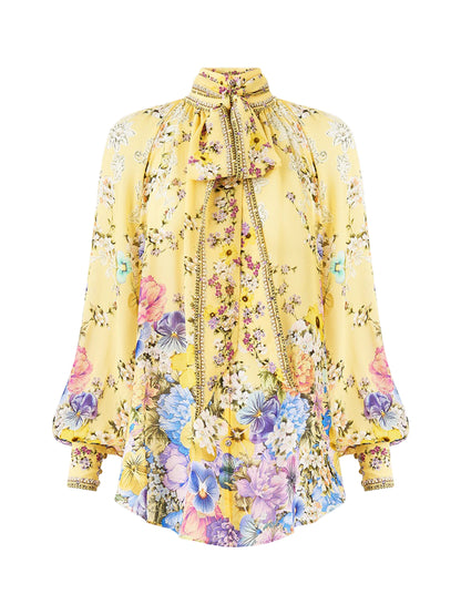 Camilla Detachable Pussy Bow Raglan Blouse in Darling Buds