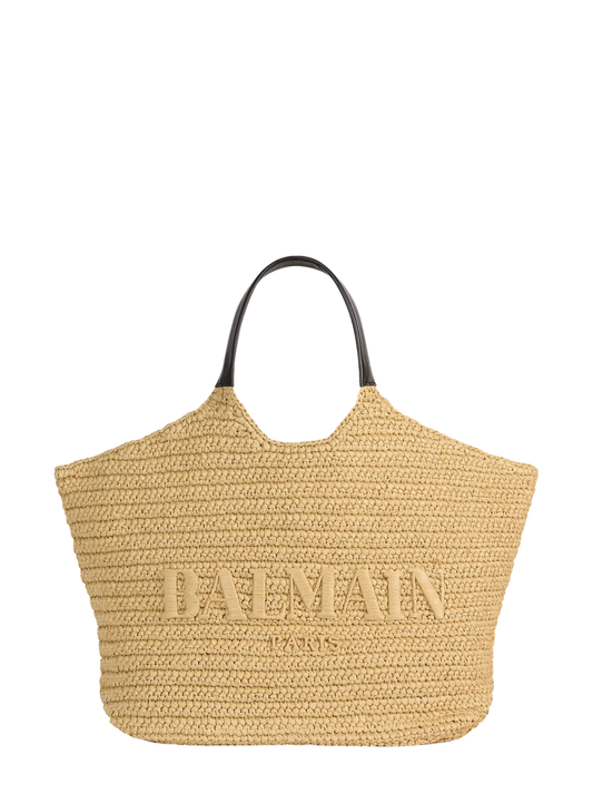 Balmain Crochet Tote Bag in Beige