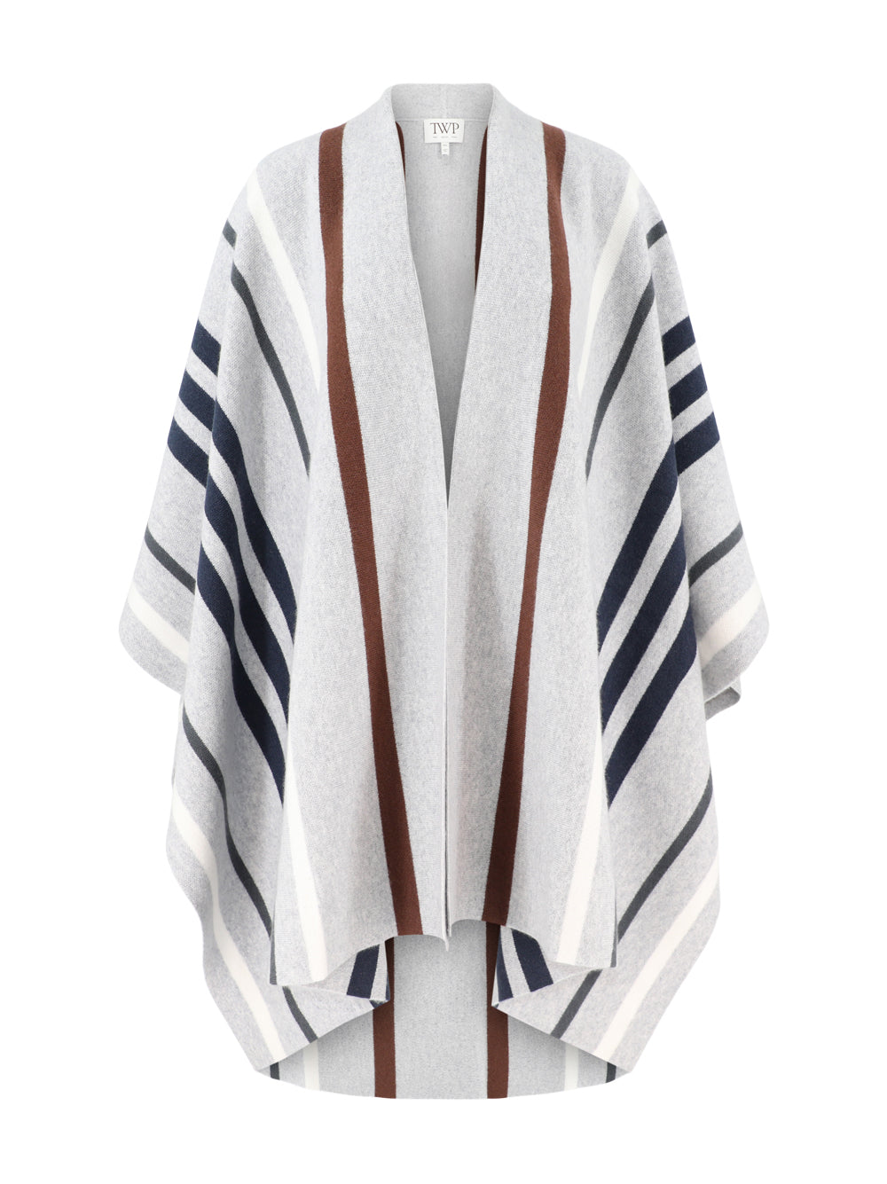 TWP Striped Wrap Poncho in Gray/Navy Multi