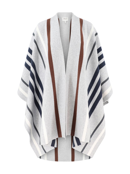 TWP Striped Wrap Poncho in Gray/Navy Multi