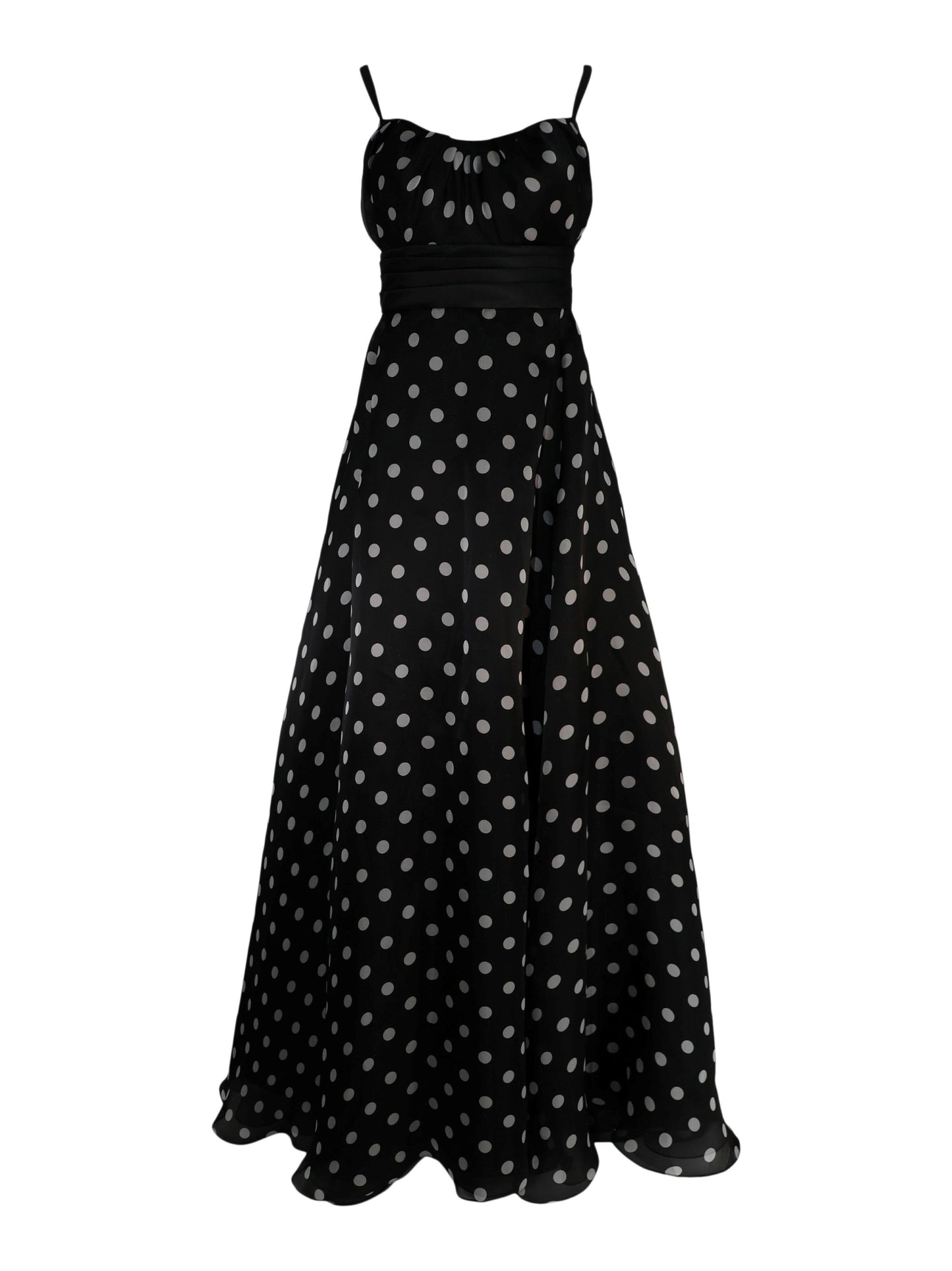 Pamella Roland Polka Dot Printed Organza Gown in Black/White