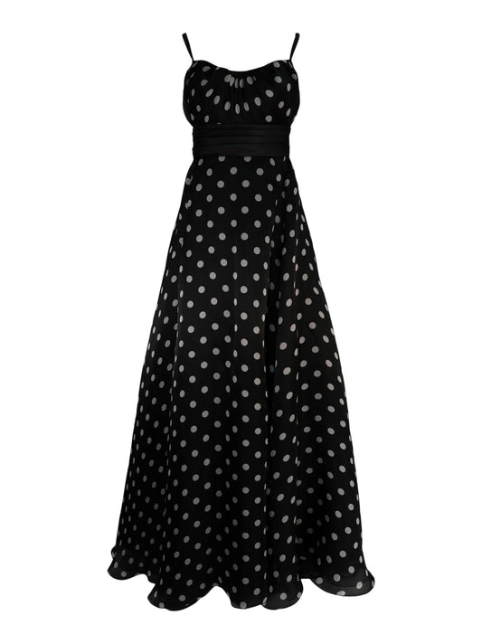 Pamella Roland Polka Dot Printed Organza Gown in Black/White