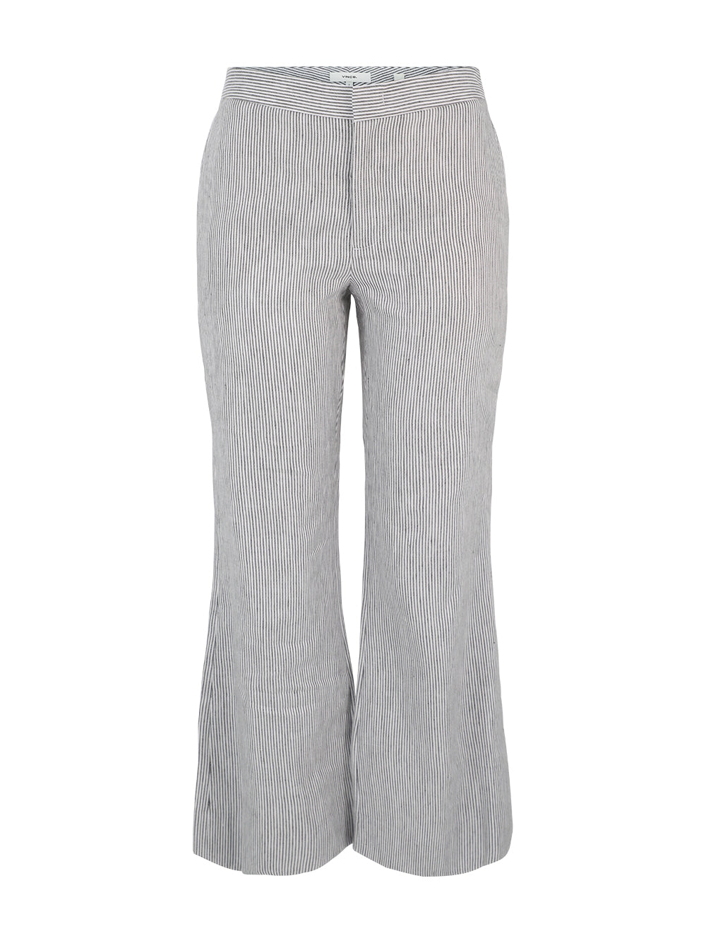 Vince Low Rise Ticking Striped Crop Flare Trouser in Iris Slate/Off White