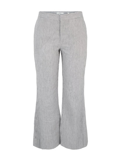 Vince Low Rise Ticking Striped Crop Flare Trouser in Iris Slate/Off White