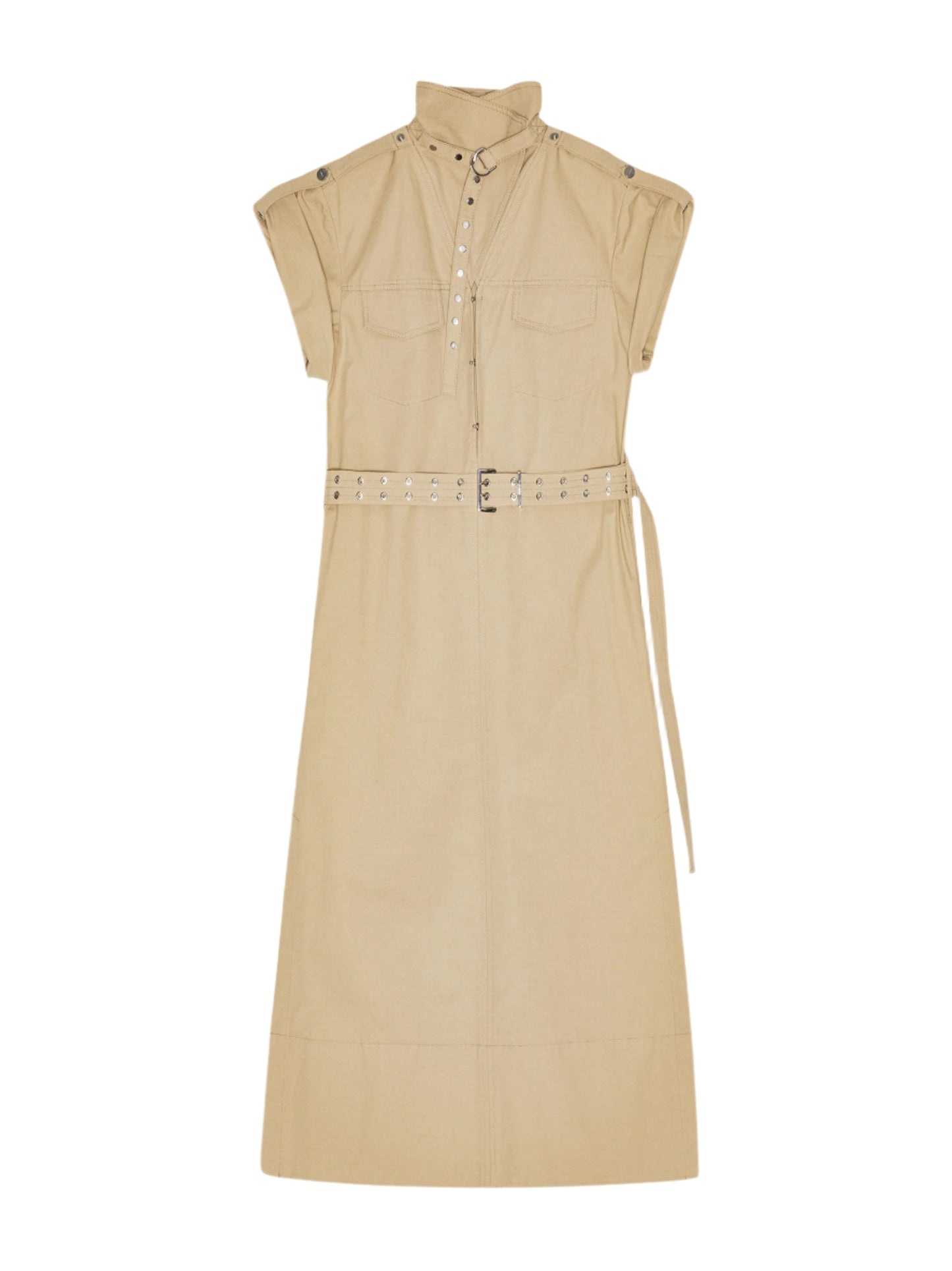 Ganni Classic Summer Suiting Cowl Neck Dress in Pale Khaki
