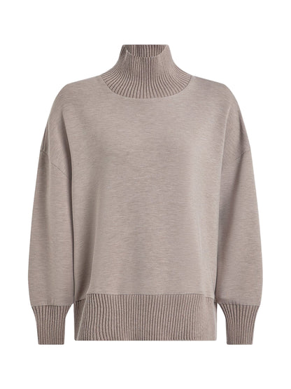 Varley Barker High Neck Sweat in Taupe Marl