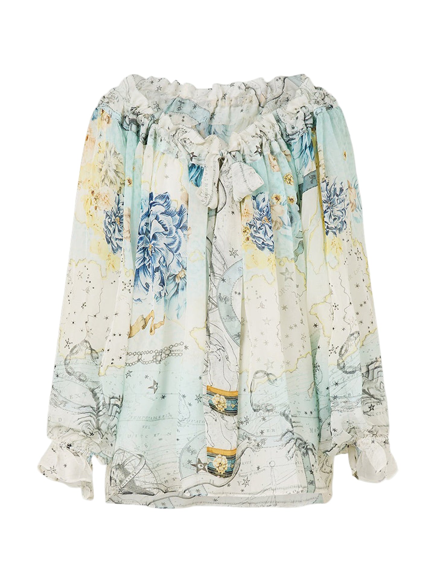 Camilla Round Neck Gathered Blouse in My Lucky Stars
