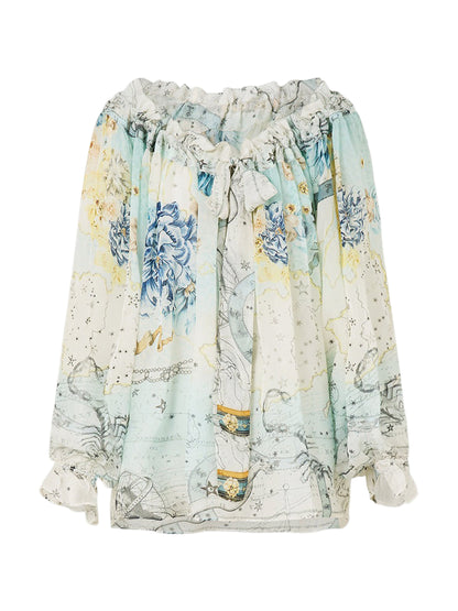 Camilla Round Neck Gathered Blouse in My Lucky Stars
