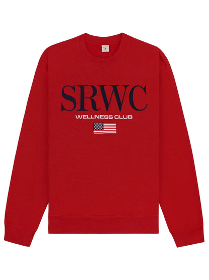 Sporty & Rich Nautical Embroidered Crewneck in Ruby