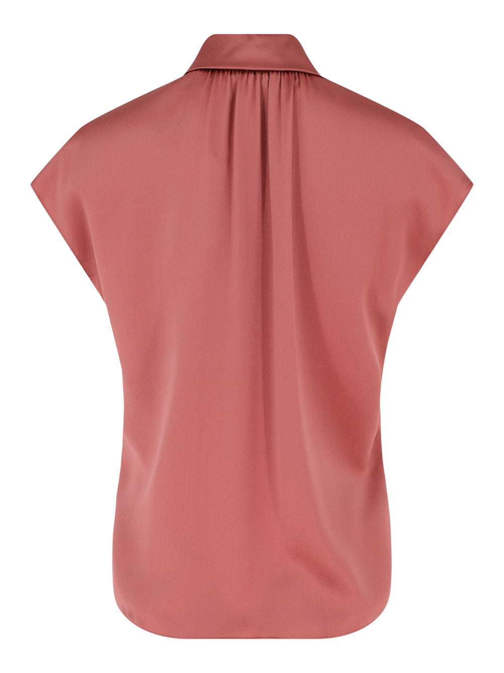 Vince Silk Cap-Sleeve Ruched-Back Blouse in Peony Wood