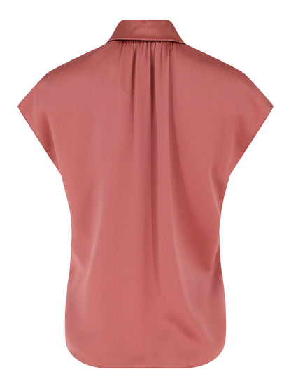 Vince Silk Cap-Sleeve Ruched-Back Blouse in Peony Wood
