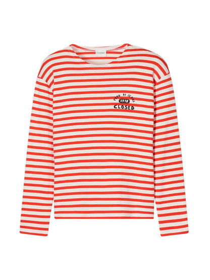 CLOSED Striped Crewneck in Coral Red