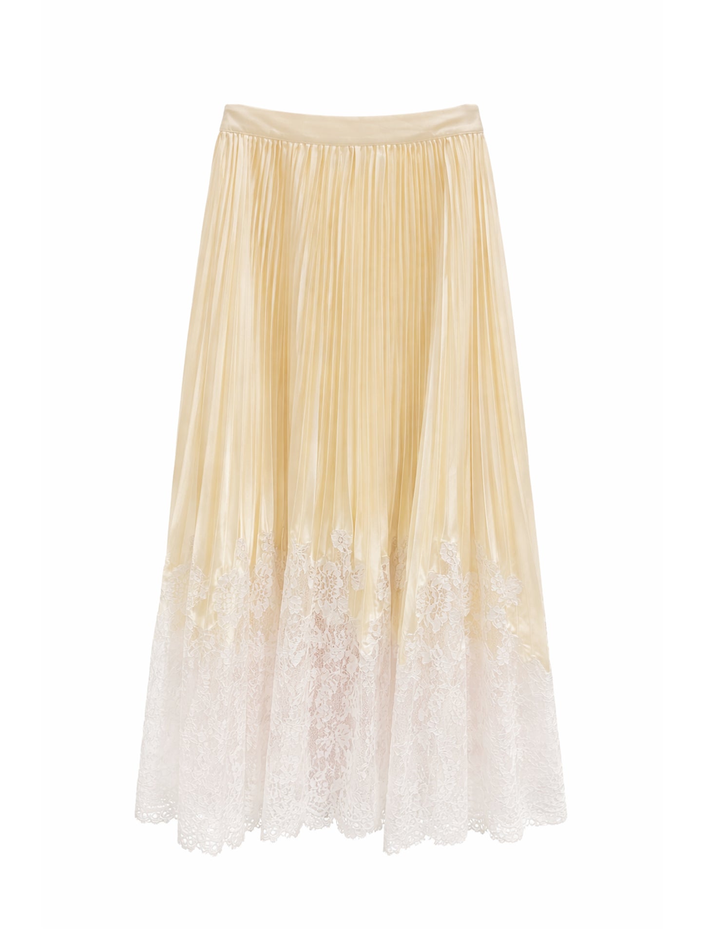 Self-Portrait Satin Lace Midi Skirt in Yellow