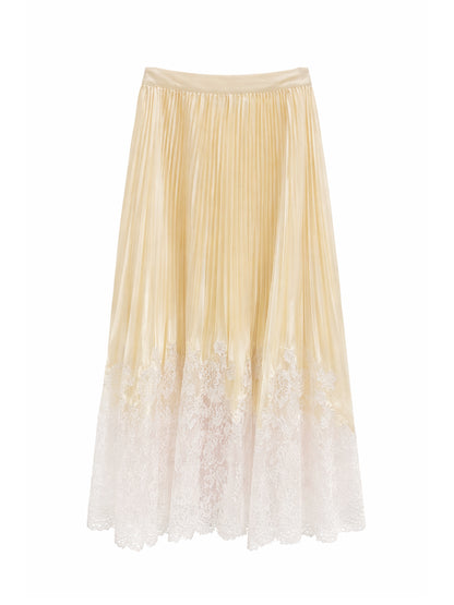 Self-Portrait Satin Lace Midi Skirt in Yellow