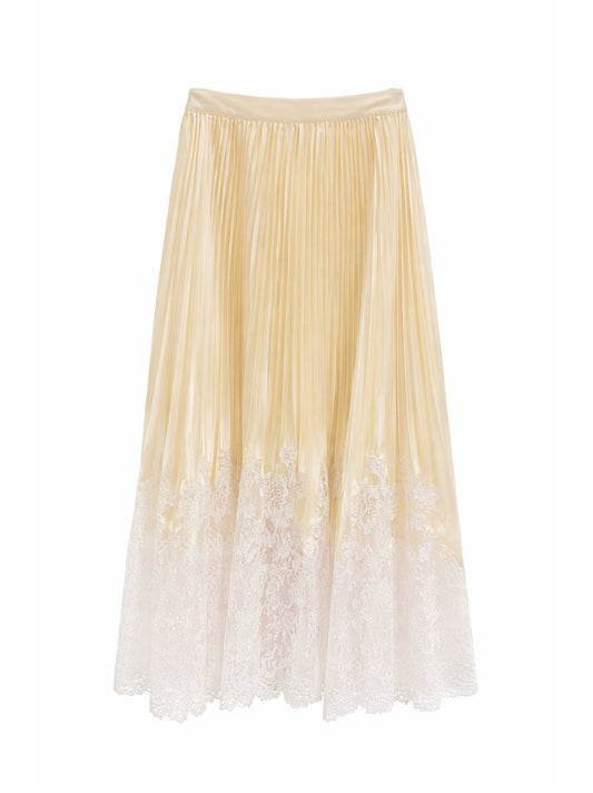 Self-Portrait Satin Lace Midi Skirt in Yellow