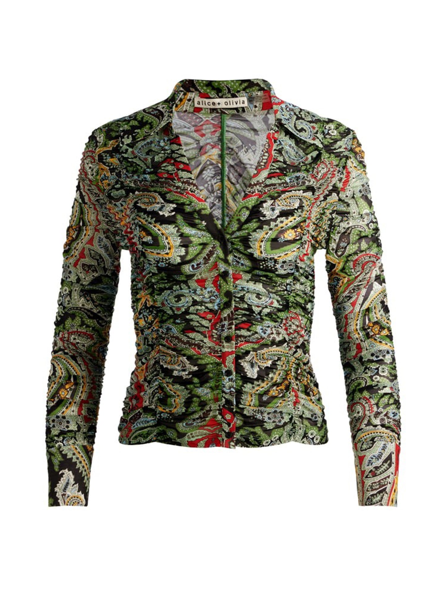 Alice + Olivia Portia Mesh Button Down Shirt in Paisley Poem