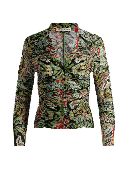 Alice + Olivia Portia Mesh Button Down Shirt in Paisley Poem