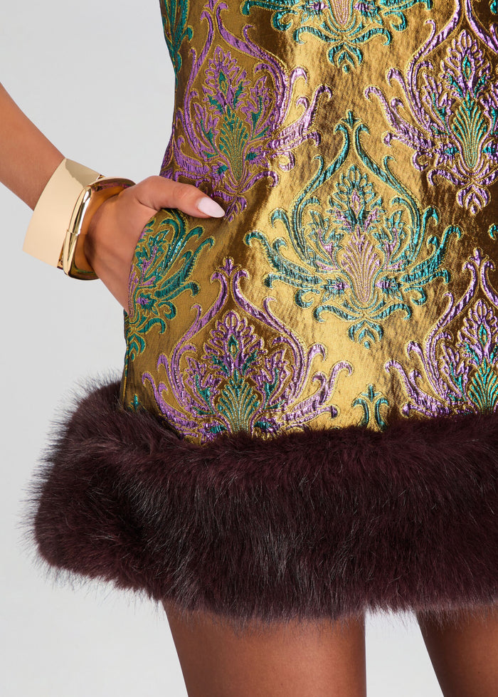 Retrofête Sulvie Brocade Dress in Met Ochre Damask