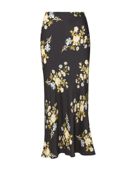 Veronica Beard Clover Floral Midi Skirt in Black Multi