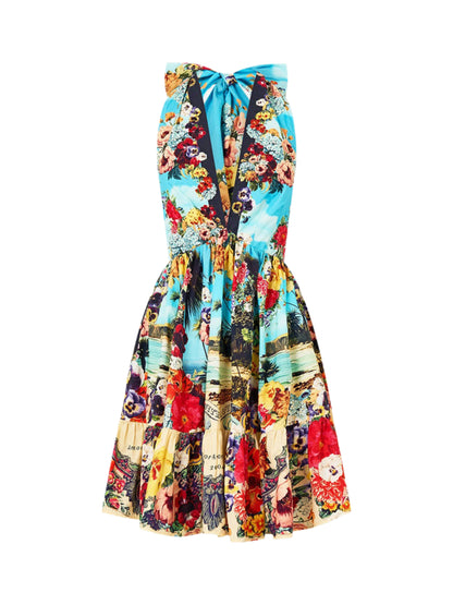 Camilla Ruffle Hem Halter Short Dress in Bathing Bombshell