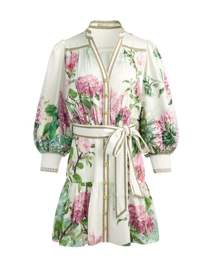 Alice + Olivia Cora Voluminous Tiered Mini Shirt Dress in Rose Whisper