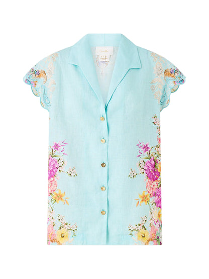 Camilla Button Through Collared Top in Bazaar Blooms