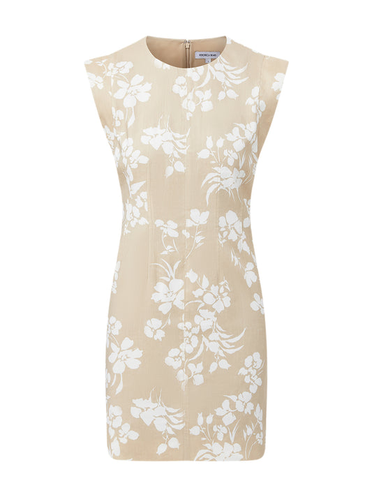 Veronica Beard Rosedale Stretch-Linen Dress in Stone Khaki/Off-White
