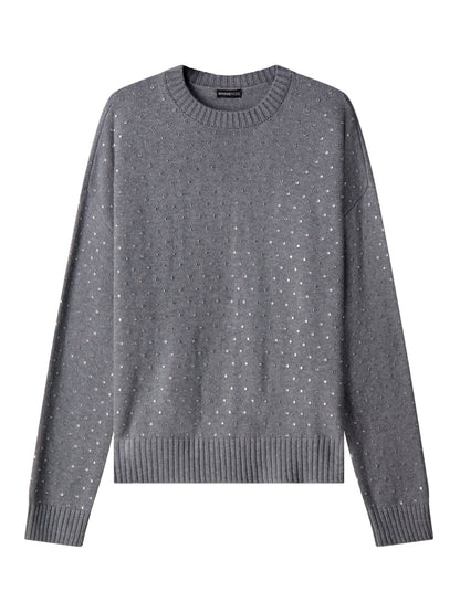 Minnie Rose Cotton Cashmere Boxy Rhinestone Crew (More Colors)