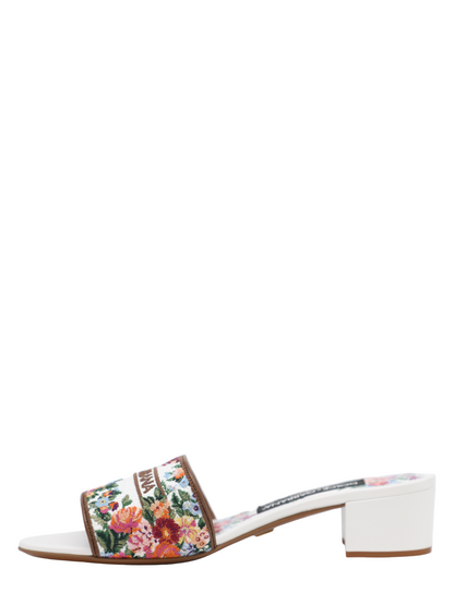 Dolce & Gabbana Block Heeled Slides in White/Multicolor