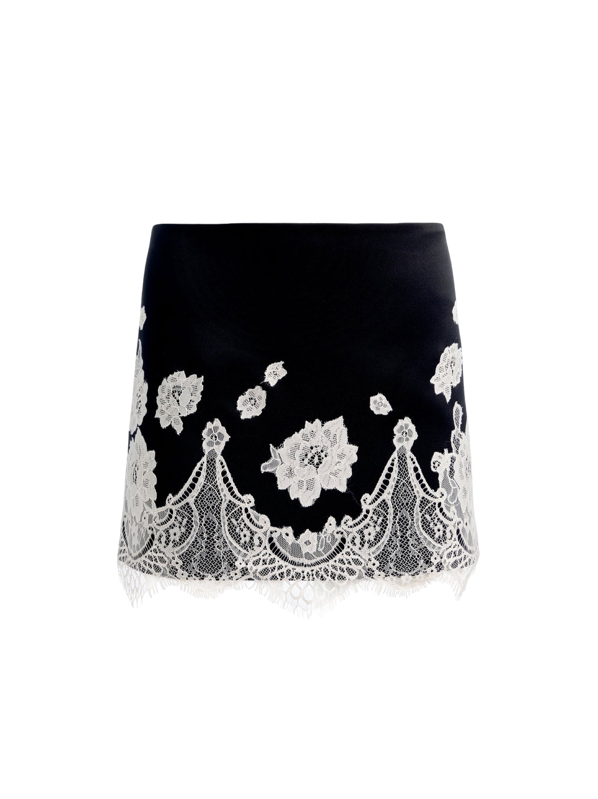 Alice + Olivia Rubi Lace Trim Low Rise Micro Skirt in Black