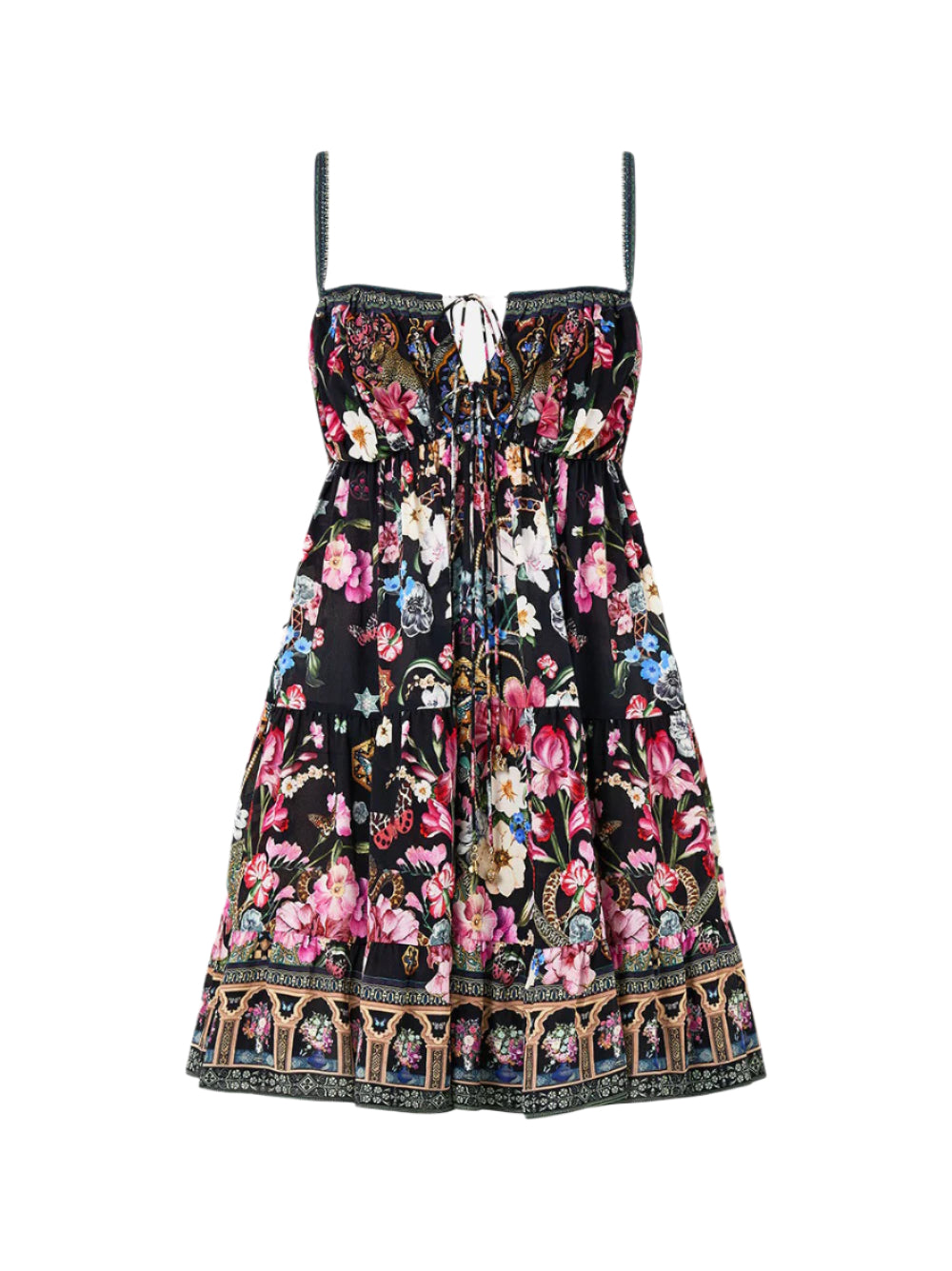 Camilla Gathered Bust Tiered Mini Dress in Midnight in Monserrate