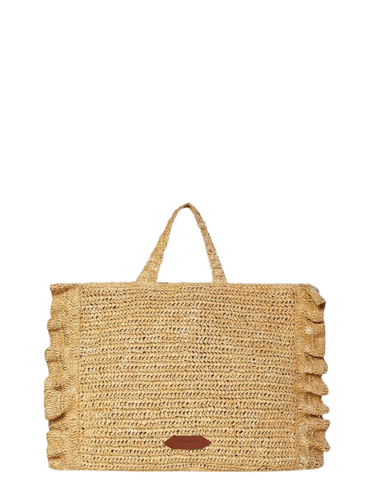Poolside Large Ruffle Tote in Natural