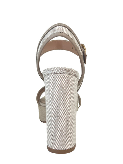 Gianvito Rossi Canvas Platform Heel Sandals in Sand + Natural
