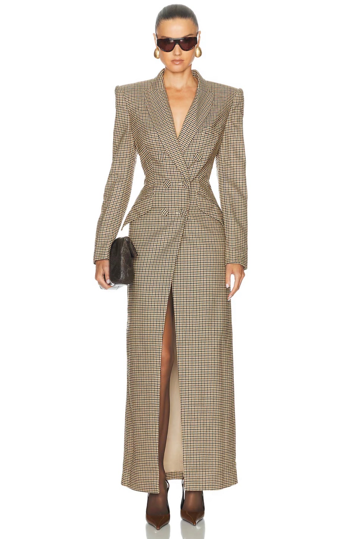 Sans Faff Check Amberly Evening Blazer Dress in Brown Plaid