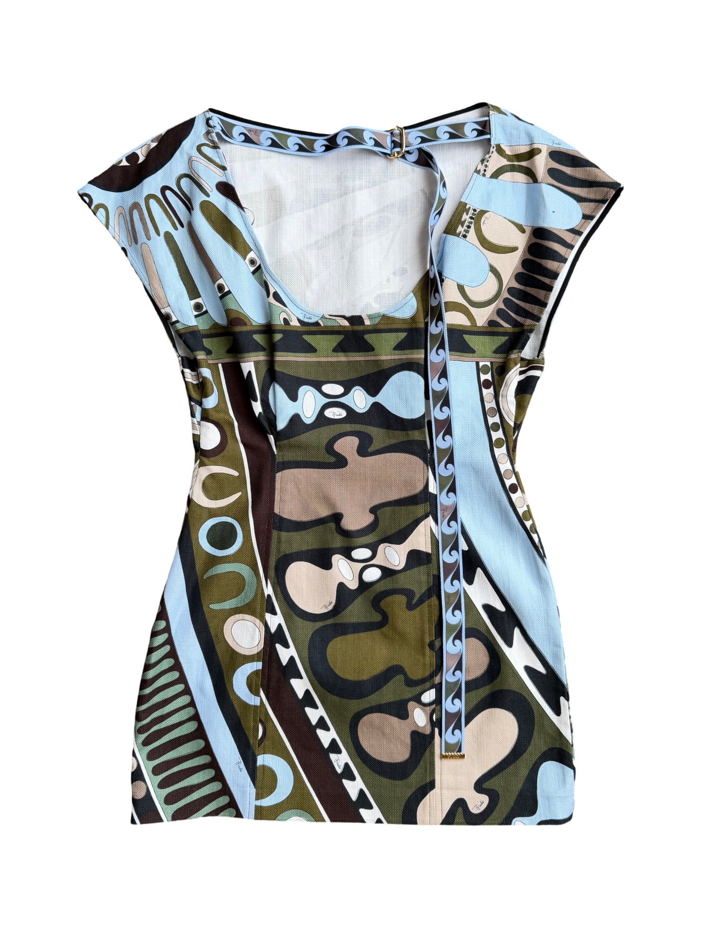 Pucci Soleil Print Panama Dress in Khaki Blue