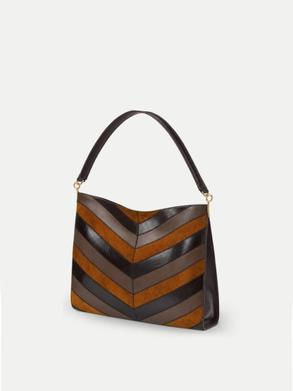 Veronica Beard Chevron Vida Shoulder Bag in Tobacco Multi