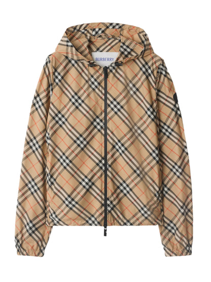 Burberry Salcombe Check Hooded Jacket in Sand IP Check