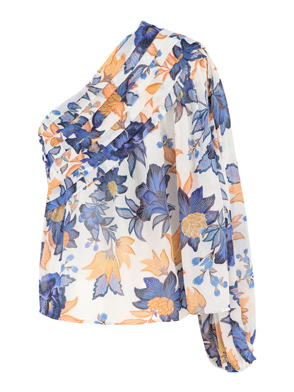 Farm Rio One Shoulder Blouse in Summer Flowers Off-White