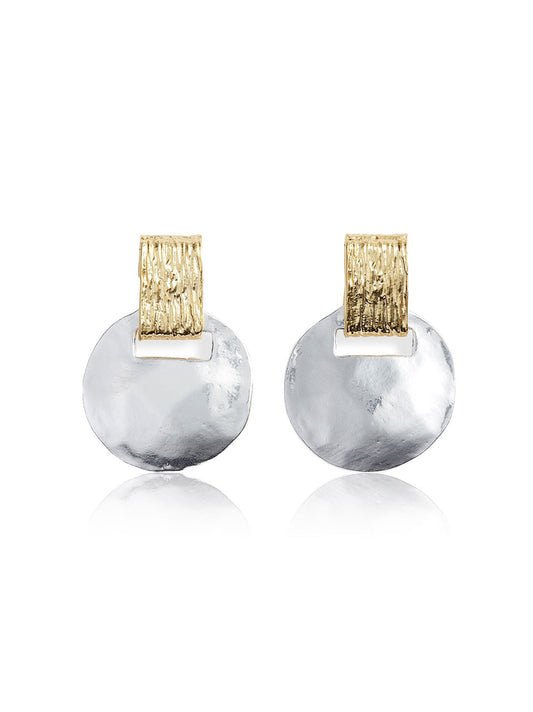 Karine Sultan Two-Tone Short Drop Earrings in Silver Gold Mix
