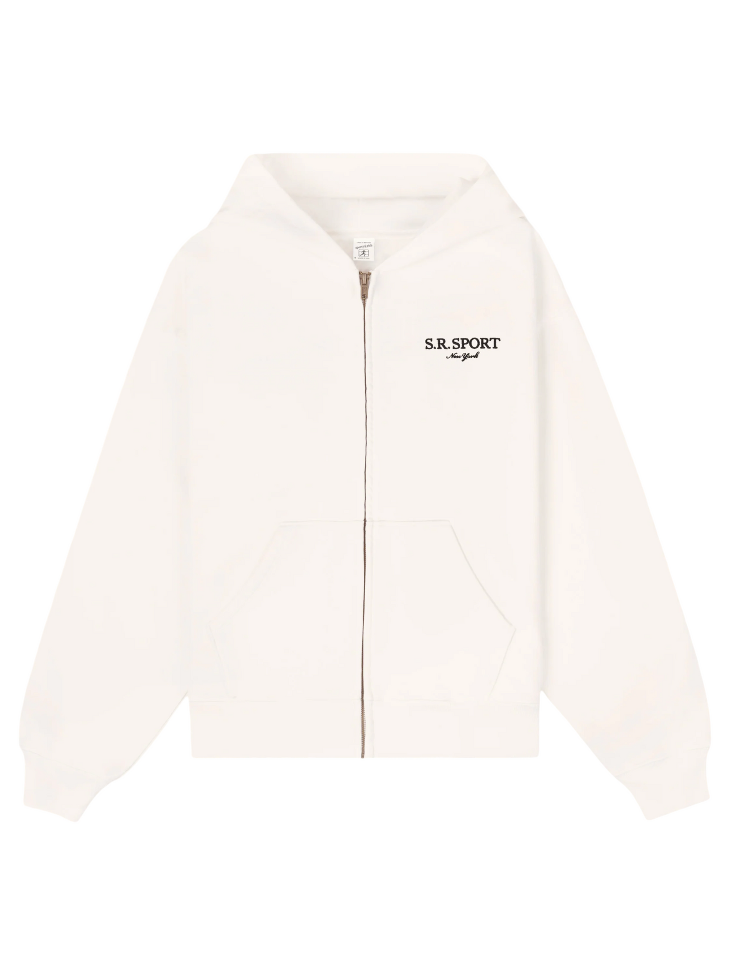 Sporty & Rich SR Sport Embroidered Zip Hoodie in Ecru