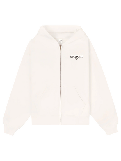 Sporty & Rich SR Sport Embroidered Zip Hoodie in Ecru